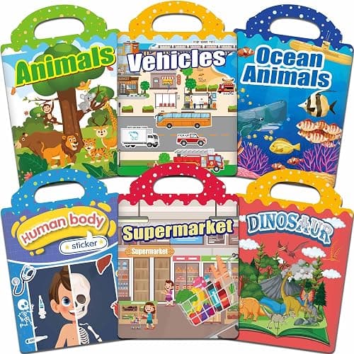 iGetooy 6 Sets Reusable Sticker Book for Toddlers 1-3, Jelly Sticker Books for Toddlers 2-4 Years, Toddler Travel Toys for Kids 2 3 4 Year Old Girls Boys - Image 1