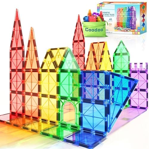 Coodoo Magnetic Tiles Kids Toys STEM Magnet Toy for Toddler Magnetic Blocks Building Preschool Learning Sensory Montessori Toys for 3+ Year Old Boys and Girls, Safe Creativity Toddler Kids Toy 40PCS - Image 1