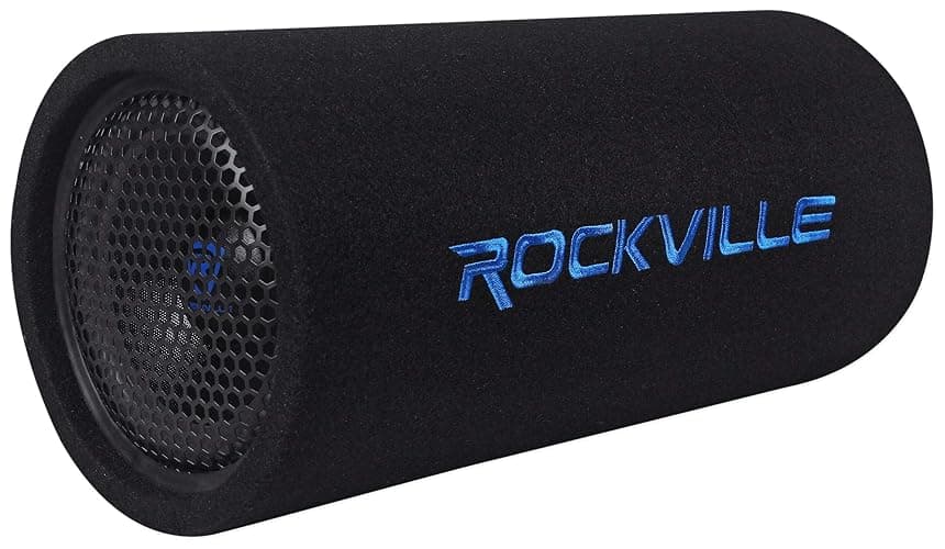 Rockville RTB80A Powered Subwoofer Bass Tube, 8", 400W Peak/200 Watts RMS, Deep Bass, Built-In Amp, Crossover, Vented Enclosure, Perfect for Car Audio - Image 1