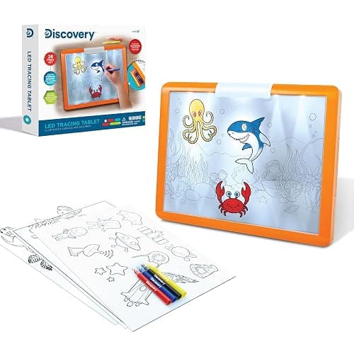 Discovery LED Tracing Tablet, 26-Piece Set with Washable Markers, Tracing & Template Sheets, Battery Powered Doodle Activity Lightboard, Kids Drawing & Sketching Portable Travel Art Set, Toy Gift - Image 1