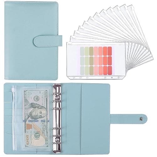 LXWHYP Money Saving Binder, Savings Challenges Book with for Cash Envelopes, 12pcs Zipper Envelopes A6 Budget Binder, Budget Planner for Managing Budgets and Saving Money -(Blue-7.4IN) - Image 1