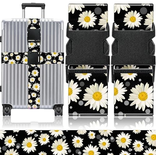 Slohif Luggage Straps for Suitcases Travel Belt Accessories Luggage Connector Identifiers 2 Pack Over Handle with Buckle Unique Nylon Adjustable Strap for Sleeping Bag Car Seat Daisy - Image 1
