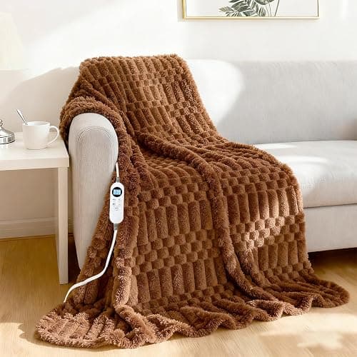 Eastsora Heated Blanket Flannel Throw Blanket, 50"*60" Electric Heating Blanket with ETL & FCC & 12 Heating Levels & Auto Shut Off,Machine Washable (Brown) - Image 1