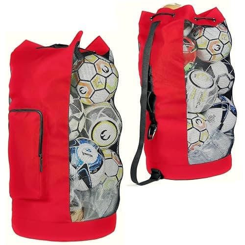 Fitdom Heavy Duty XL Soccer Mesh Equipment Ball Bag w/Adjustable Shoulder Strap Design for Coach. with an Over-Sized Front Pocket for Sporting Accessories. Best for All Outdoor & Water Gears - Image 1