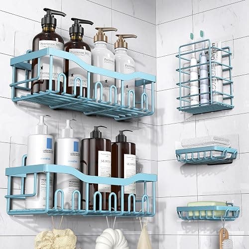 EUDELE 5-Pack Rustproof Stainless Steel Shower Caddy – No Drill Adhesive Bathroom Organizer with Large Capacity, Spacious Shower Shelves for Inside Shower, Kitchen & Home Decor Storage-XL Size - Image 1