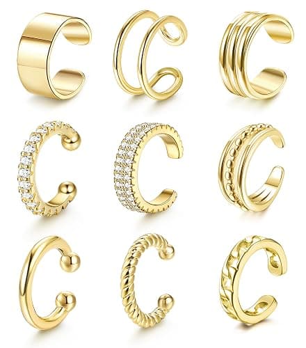 LOLIAS 𝐄𝐚𝐫 𝐂𝐮𝐟𝐟 𝐄𝐚𝐫𝐫𝐢𝐧𝐠𝐬 for Women Non Piercing Gold Plated Ear Cuffs 𝟏𝟒𝐊 𝐆𝐨𝐥𝐝 𝐏𝐥𝐚𝐭𝐞𝐝 Ear Cuff for Non Pierced Ears Clip on Cartilage Earring 𝐅𝐚𝐤𝐞 𝐄𝐚𝐫𝐫𝐢𝐧𝐠𝐬 Lightweight - Image 1