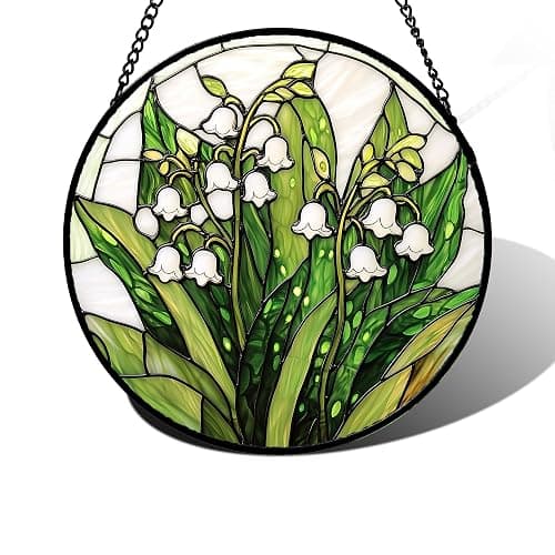 DASTOLL Stained Glass Window Hanging, Lily of The Valley Flower Sun Catcher - Image 1
