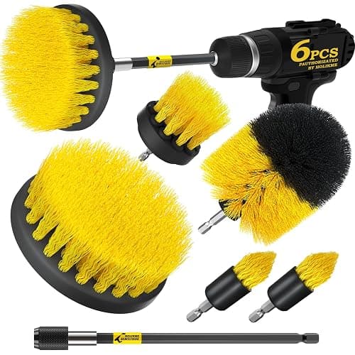 Holikme 6Pack Cleaning Brush Power Scrubber Cleaning Brush Extended Long Attachment Set All Purpose Scrub Brushes Kit for Grout, Floor, Tub, Shower, Tile, Bathroom,Car Cleaning Brush,Yellow - Yellow - Image 1