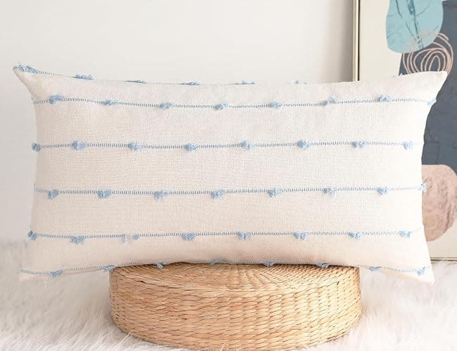 NUYECY Boho Long Lumbar Pillow Covers 16 x 26 Blue,Classic Stripe Pattern Cotton Decorative Long Lumbar Pillow Case Cushion Cover Cushion Case for Sofa Couch Bed Livingroom Farmhouse,Modern Accent - Image 1