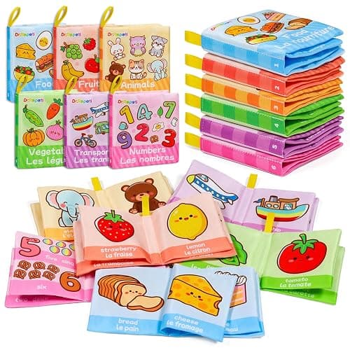 Dr.Rapeti 6 Pack French Soft Books, French Bath Book, Baby Soft Cloth Book, Sensory Book, Crinkle Soft Book, Washable Nontoxic Educational Learning Toy for Baby Infant Toddler Kids - Image 1