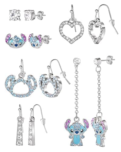 SALLY ROSE Stitch Earrings Fashion Set of 6 Pairs Official License | Multicolored Crystal Studs and Drop Earrings, Disney Gifts - Image 1