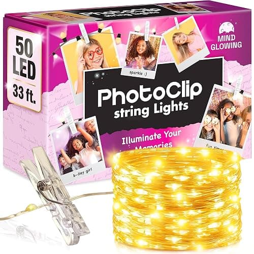 Mind-Glowing Photo Clips String Light - Warm White Fairy Lights with Clips for Hanging Pictures - Teen Girl Room Decor, Trendy Stuff - Birthday Gift for Any Year Old Tween Girls (50 LED, 16.4 ft) - Image 1