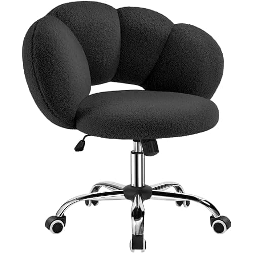 Yaheetech Chaise Bureau Design Nuage Épais Inclinable sans Accoudoirs Noir | Dossier Large Tissu Bouclette, Charge max 136kg, Roulettes silencieuses, Gain de place, Coiffeuse Bureau Chambre Salon Studio - Image 1