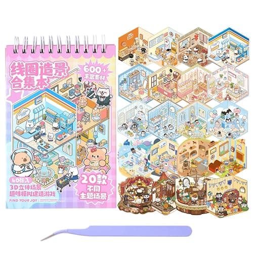 Girls 3D Sticker Scene, 20 Sets DIY Scene Stickers, DIY Sticker Scene, Cute 3D House Stickers for Adult Kids Relief Stress Pass The Time - Image 1