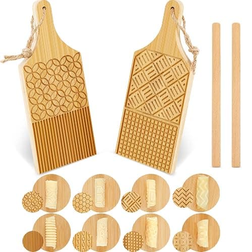4 Pieces Wood Gnocchi Pasta Board Gnocchi Paddle Maker Garganelli Pasta Board Making Tools Set with Rolls Kitchen Gift Ideas - Image 1
