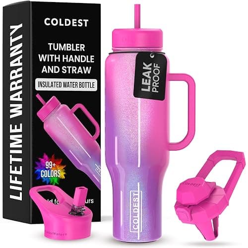 Coldest 40 oz Tumbler with Handle and Straw, 100% Leak Proof Insulated Tumbler with Lid and Straw (3 Lids), Stainless Steel Tumblers for Women & Men, Cup Holder Friendly, 46 oz (Mulberry Dream) - 46 oz - Mulberry Dream - Image 1