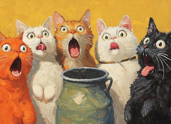 1000-Piece Adult Puzzle - Fun Jigsaw Puzzle for Adults Surprised Cats Oil Painting, Challenging Fun Puzzle for Adults, Colorful Animals Art Puzzle, Great Gift Idea, 26.65 x 19.25 in - Image 1