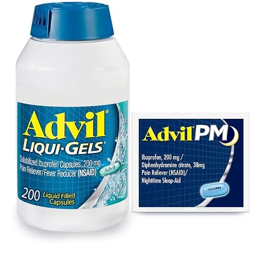 Advil Liqui-Gels Pain Reliever and Fever Reducer, Pain Medicine for Adults with Ibuprofen 200mg for Headache, Backache, Menstrual Pain and Joint Pain Relief - 200 Capsules, Advil PM Ibuprofen - 2 Ct - Image 1