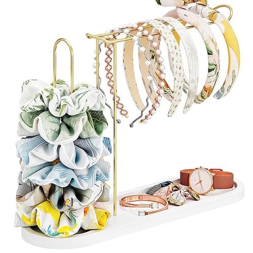 NiHome Headband Holder with Solid Pine Wood Base and Metal Rack, Large Capacity Hair Accessory Organizer for Headbands, Scrunchies, Bracelets, Watches, Glasses, Space-Saving Design for Vanity, Dresser - Image 1