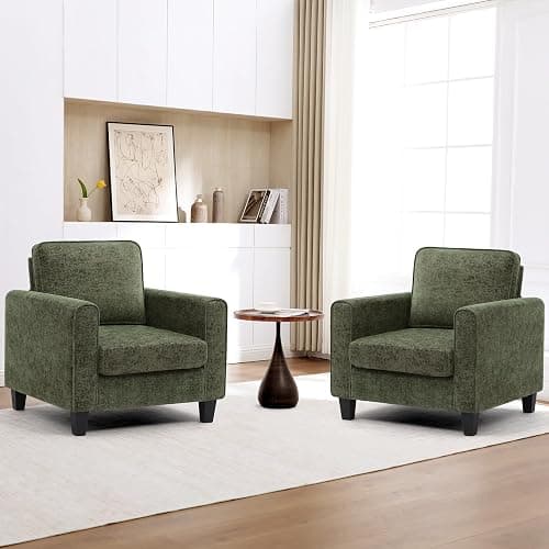choairy Accent Chairs Set of 2 for Living Room, Mid Century Modern Upholstered Living Room Chair, Chenille Reading Armchair for Apartment, Waiting Room, Office, Green - Image 1