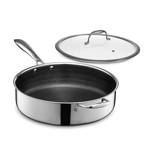 HexClad Hybrid Nonstick 5.5-Quart Deep Sauté Pan with Tempered Glass Lid, Stay-Cool Handle, Dishwasher-Friendly, Oven-Safe Up to 900°F, Induction Ready, Compatible with All Cooktops - Image 1