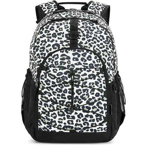 Choco Mocha Snow Leopard Backpack for Teen Girls, Travel School Backpack for Girls Middle School Large Bookbag 18 Inch, Black - Image 1