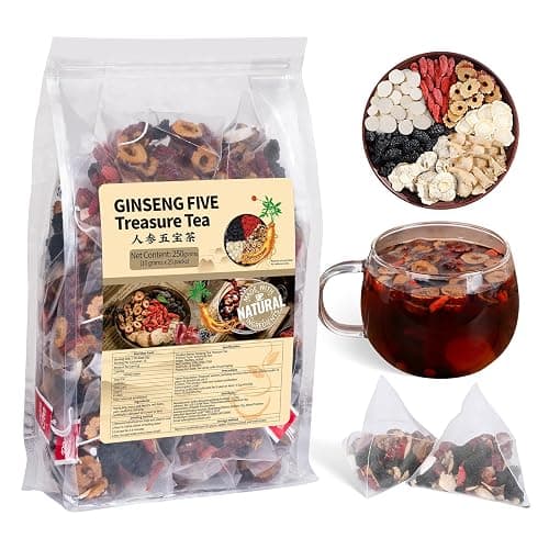 Ginseng Five Treasures Kidney Tea, Traditional Chinese Herbal TeaBags, Natural Kidney Cleanse Detox Tea for Women & Men, 7 Precious Ingredients Formula(1 Pack/25 Bags) - Image 1