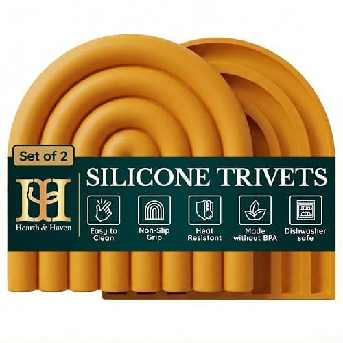 Silicone Trivets for Hot Dishes, Heat-Resistant, Non-Slip Pot Holders for Kitchen & Coasters Durable Hot Pads for Pots, Pans, Baking Dishes & Kitchen Appliances Set of 2 Honey Mustard - Image 1