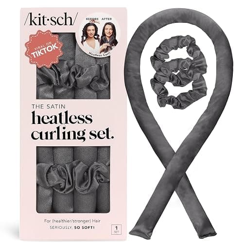 Kitsch Holiday Gift Silk Heatless Hair Curler | Heatless Curling Rod Headband | Satin Heatless Curling Set for Hair | Perfect Heatless Curls (Charcoal) - Image 1