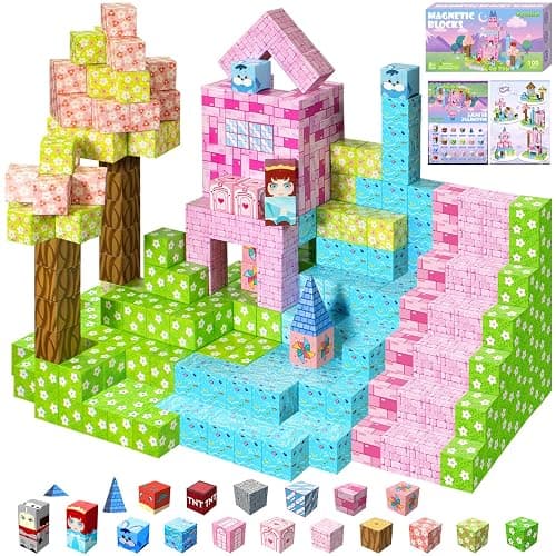 100PCS Magnetic Blocks, Magnetic Building Blocks, STEM Constructions Magnet Blocks for Boys Girls Age 3 4 5 6 7 8 9 10, Sensory Stacking Toy Christmas Birthday Gifts for Kids - Image 1