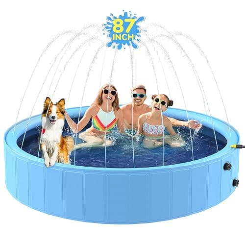 Bilibara 87'' Foldable Dog Pool, Sprinkler Pool for Kids, Non-Slip Heavy Duty Dogs Splash Pad for Small Dogs, Hard Plastic Kiddie Bathtubs for Backyard - Image 1