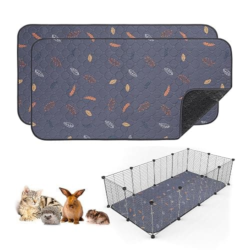 Sunheir 2 Pack Washable Guinea Pig Pee Pads, 24" x 48" Waterproof Reusable Guinea Pig Cage Liners, Absorbent Bedding Training Mat for Small Animal Guinea Pigs Rabbit Bunny Hamster (Leaves - Deep Grey) - Image 1
