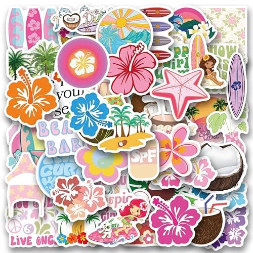WQOWEHI 64 Pack Coconut Girl Stickers Vinyl Beach Stickers for Water Bottles, Laptops, Scrapbooks, Skateboards, Suitcases Girl Decals for Adults, Teens, Kids Christmas Halloween Birthday Gifts - Image 1