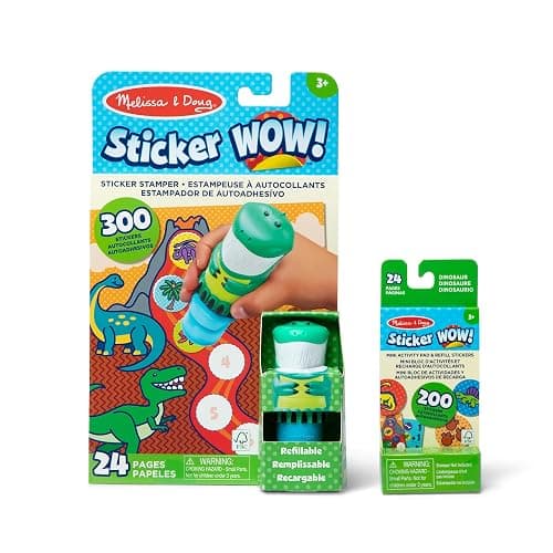Melissa & Doug Sticker Wow!™ Dinosaur Bundle: 24-Page Activity Book, Refillable Sticker Stamper, Mini Pad, 500 Stickers, Arts and Crafts for Kids Ages 3+ - Image 1