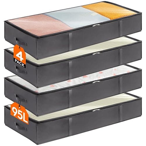 Lifewit 95L 4 Pack Under Bed Storage Containers, Large Capacity Blanket Storage Bags with Reinforced Handle, Organization and Storage for Comforters, Sheets, Clothes, Bedroom, College Dorm, Grey - Image 1