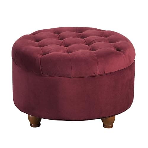 Homepop Home Decor |N8264-B119 | Large Button Tufted Velvet Round Storage Ottoman | Ottoman with Storage for Living Room & Bedroom, Berry - Image 1