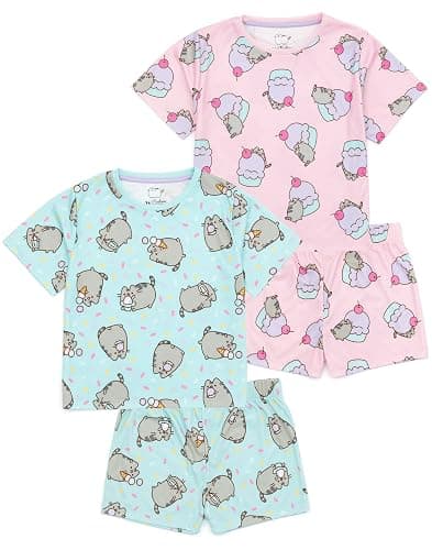 Pusheen Girls Pajama Set | 2 Pack Multicoloured Short Sleeve T-Shirt with Shorts Nightwear PJs For Kids - Image 1