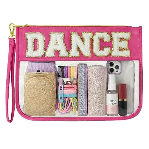 KYTACCU Dance Bag Dance gifts,Dance Stuff Dancer Gifts, Dance Makeup Bag Chenille Letter Clear Cosmetic Bag, Dance Competition Must Haves Essentials Bag for Girls Women - Image 1