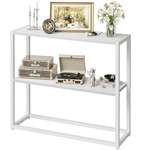 TIQLAB Small Entryway Table, 29.5" Narrow Console Table with Shelves, Sofa Table, Couch Table, Side Table, Entry Table for Hallway, Living Room, Small Space, White - Image 1