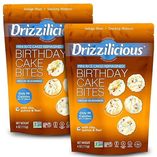 Drizzilicious Mini Rice Cakes Birthday Cake - Rice Crisps, Healthy Snack for Adults and Kids, Flavored Rice Cakes, Vegan, Gluten Free, Allergen Free, Only 90 Calories Per Serving - 4 oz (Pack of 2) - Image 1