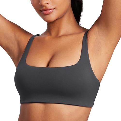 CRZ YOGA Butterluxe Spaghetti Strap Sports Bras for Women - Square Neck Yoga Wireless Low Coverage Padded Cami Crop Top - Medium - Mysterious Grey - Image 1