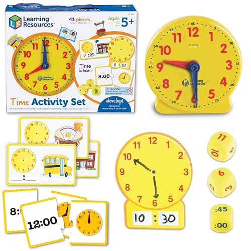Learning Resources Time Activity Set – Teaching Clocks for Kids, Teacher Classroom Must Haves, Elementary School & Montessori Activities, Math Manipulatives, Time Flash Cards, Gifts for Boys and Girls - Image 1