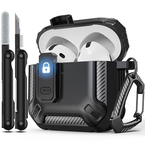 RFUNGUANGO for AirPods 4th Generation Case, Compatible with AirPods 4th Generation Case (2024), Locking Function, Military-Grade Drop Protection, with Cleaning Kit-Black - Image 1