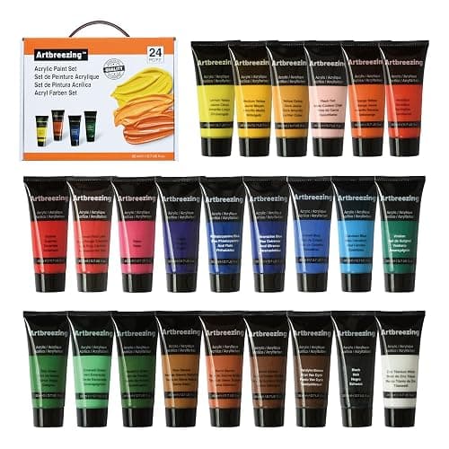 Artbreezing Acrylic Paint Set,24 x 22ml (0.74-oz) Tube Set,Highly Pigment Art Paints for Artists,Beginner to Pro,Ideal for Canvas,Wood,Fabric,Paper (24) - Image 1