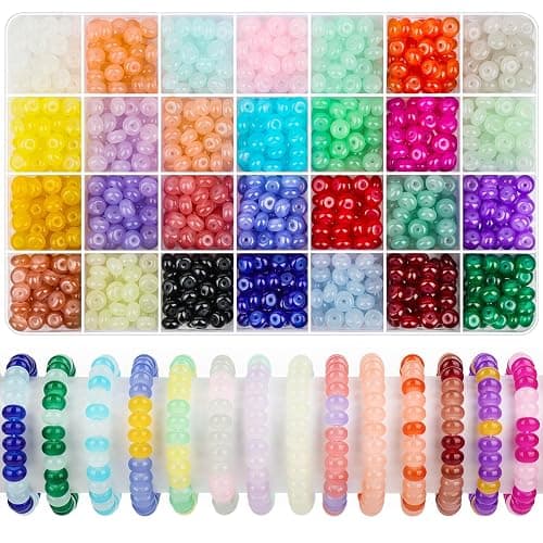 shynek 1120 Pieces Rondelle Beads for Jewelry Making, 28 Colors Glass Abacus Beads, Spacers for Bracelets, Jewelry Making and DIY Crafts, 5x8mm - Image 1