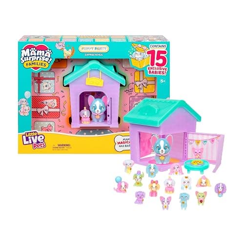 Little Live Pets Puppy House Playset, Mama Surprise Families Little Live Pets Puppy Party Pack, 15 Mini Collectible Puppies, Fold-Out Playset, Miniature Toys, Gift for Kids 5+ - Image 1