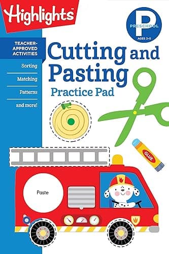 Preschool Cutting and Pasting: Scissor Skills Activity Book for Preschoolers to Practice Cutting Paper, Sort, Match, Find Patterns and More (Highlights Learn on the Go Practice Pads) - Image 1