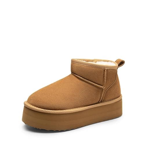 DREAM PAIRS Platform Mini Boots for Women Suede Genuine Leather, Classic Winter Ankle Snow Boots with Memory Foam Insole Lightweight Anti-Slip Outsole FuzzyClassic - Image 1