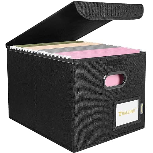 BALEINE File Organizer Box with Lid, Collapsible File Folder Organizer with Plastic Slide, Hanging File Folder Box for Office Document Storage (1 Pack, Black) - Image 1