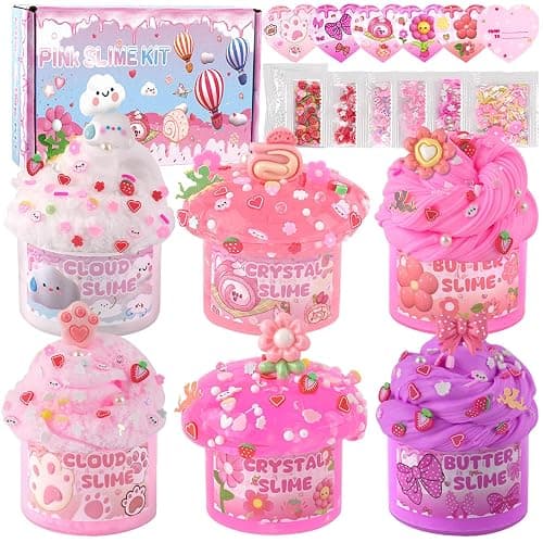 6 Pack Slimes, Pink Slime Kids, Cloud Slime kit for Girls Ages 8-12, Toys for Girls and Boys, for Kids Slime Set Party kit Goodie Bag Stuffers, 4 5 6 7 8 9 10 Year Old Girl Birthday Gift Cute Stuff - Image 1